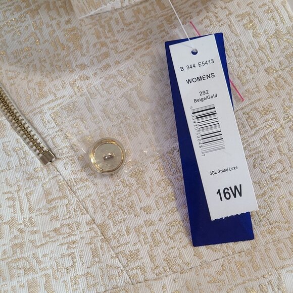 Peter Nygard Egyptian Cotton Blend Blazer Ivory Metallic Gold 16 NEW Classic - Picture 8 of 10